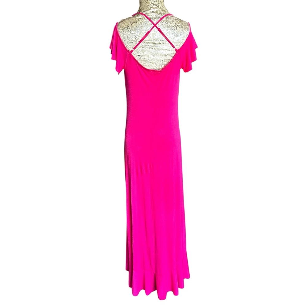 VENUS Sexy Stretch Hot Pink High-Low Summer Vacation Ruffle Dress Size Medium - Picture 3 of 7